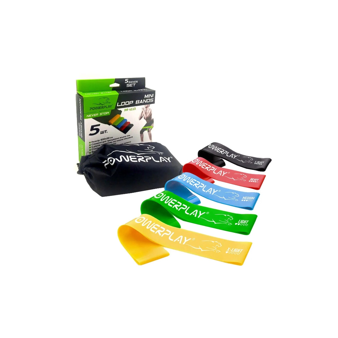 Резинки для фитнеса PowerPlay 4113 Mini Power Band Set набор из 5 шт. (от 1 до 20 кг)