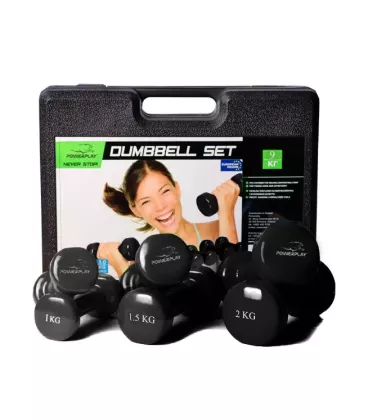 Набір гантелей в кейсі 9 кг. PowerPlay 4121 Fitness Dumbells (2шт.*1кг. 2шт.*1,5кг. 2шт.*2кг.)