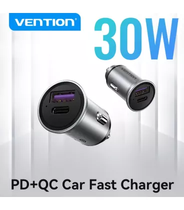 Автомобільний зарядний пристрій Vention (Power Delivery Port + QC4.0) (30W) | Silver (FFFH0)