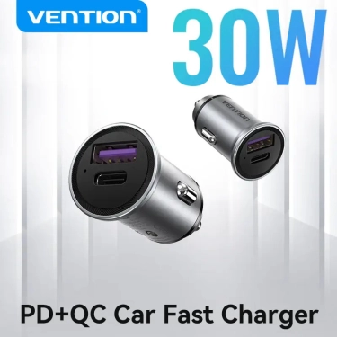 Автомобільний зарядний пристрій Vention (Power Delivery Port + QC4.0) (30W) | Silver (FFFH0)
