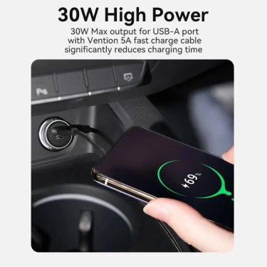 Автомобільний зарядний пристрій Vention (Power Delivery Port + QC4.0) (30W) | Silver (FFFH0)