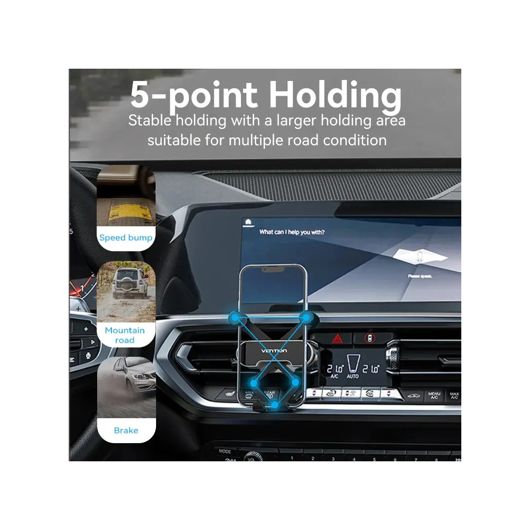 Автотримач для телефону на дефлектор Vention 3х контактний, з регулюванням (KCEH0)