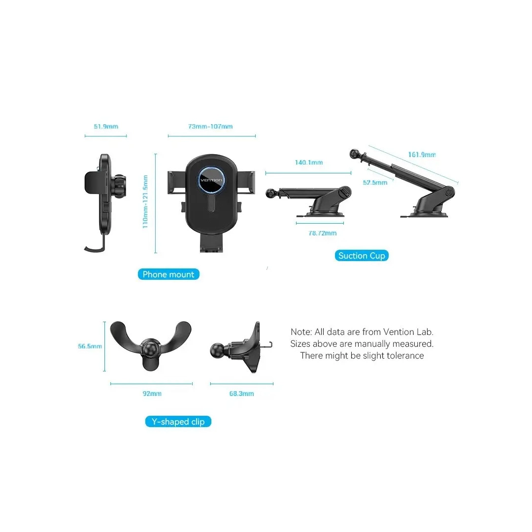Автомобільний тримач для телефону з присоскою Vention 3х контактний, з регулюванням (KCOB0)
