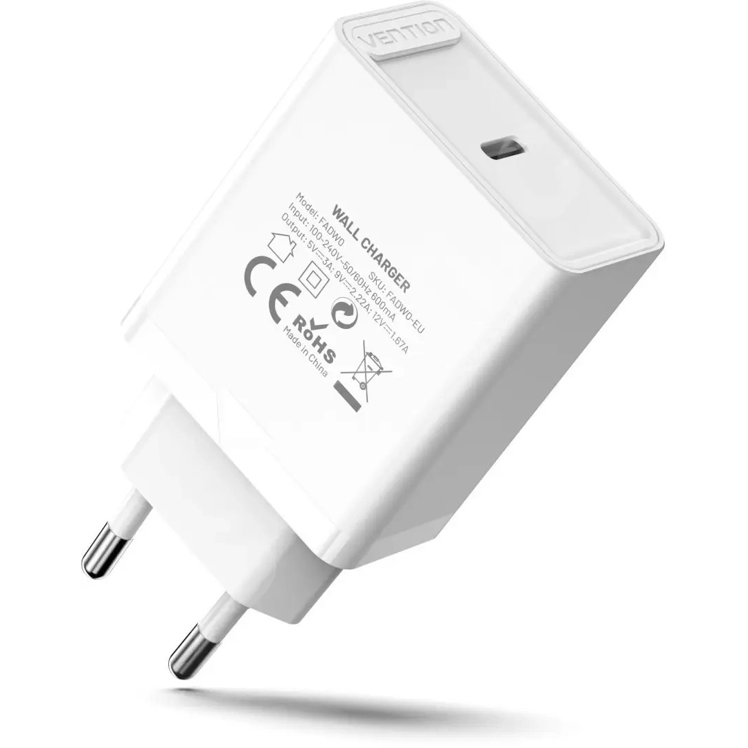 Зарядний пристрій Vention USB Type C + QC4.0 (20W) White (FADW0-EU)