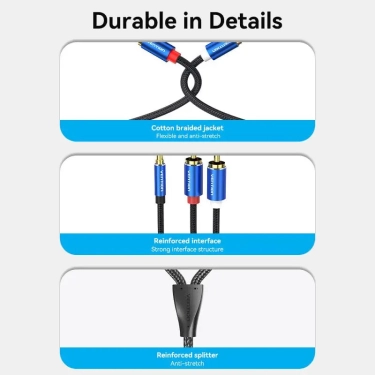 Аудіо кабель Vention AUX 3.5mm M - 2xRCA M, 1.5m, Blue (BCPLG)