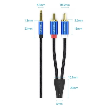 Аудіо кабель Vention AUX 3.5mm M - 2xRCA M, 1.5m, Blue (BCPLG)