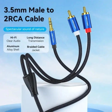 Аудіо кабель Vention AUX 3.5mm M - 2xRCA M, 1.5m, Blue (BCPLG)