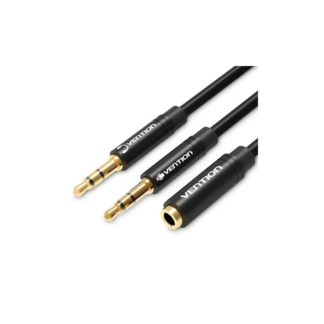 Кабель цифровий Vention Audio 3.5mm F 4pin - 2x3.5mm M 3pin 0.3 м, з підтримкою мікрофона, стерео (BBTBY)