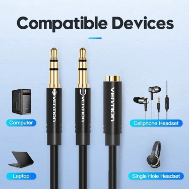 Кабель цифровий Vention Audio 3.5mm F 4pin - 2x3.5mm M 3pin 1 м, з підтримкою мікрофона, стерео (BBTBF)
