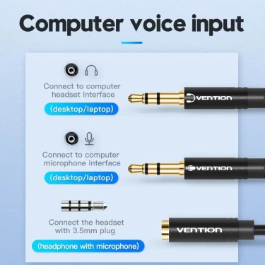 Кабель цифровий Vention Audio 3.5mm F 4pin - 2x3.5mm M 3pin 1 м, з підтримкою мікрофона, стерео (BBTBF)