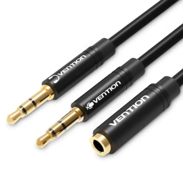 Кабель цифровий Vention Audio 3.5mm F 4pin - 2x3.5mm M 3pin 1 м, з підтримкою мікрофона, стерео (BBTBF)