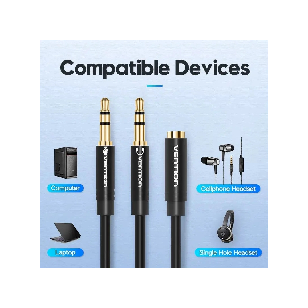 Кабель цифровий Vention Audio 3.5mm F 4pin - 2x3.5mm M 3pin 1 м, з підтримкою мікрофона, стерео +OMTP-CTIA (BHDBF) Кабель цифровий Vention Audio 3.5mm F 4pin - 2x3.5mm M 3pin 1 м, з підтримкою мікрофона, стерео +OMTP-CTIA (BHDBF)