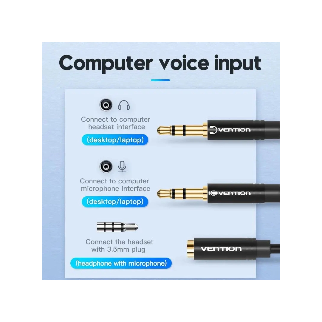 Кабель цифровий Vention Audio 3.5mm F 4pin - 2x3.5mm M 3pin 1 м, з підтримкою мікрофона, стерео +OMTP-CTIA (BHDBF) Кабель цифровий Vention Audio 3.5mm F 4pin - 2x3.5mm M 3pin 1 м, з підтримкою мікрофона, стерео +OMTP-CTIA (BHDBF)