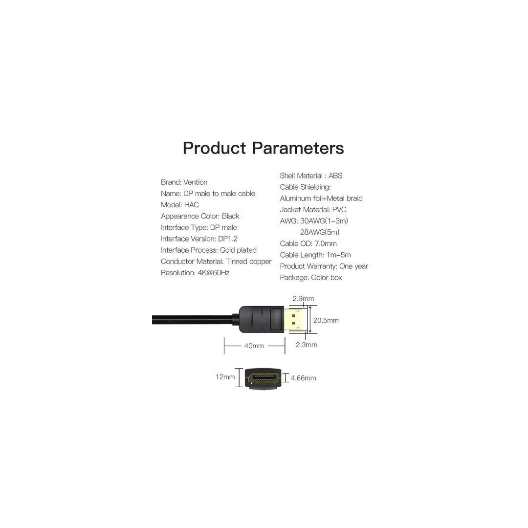 Кабель цифровий Vention DisplayPort v1.2 1m Black (HACBF)