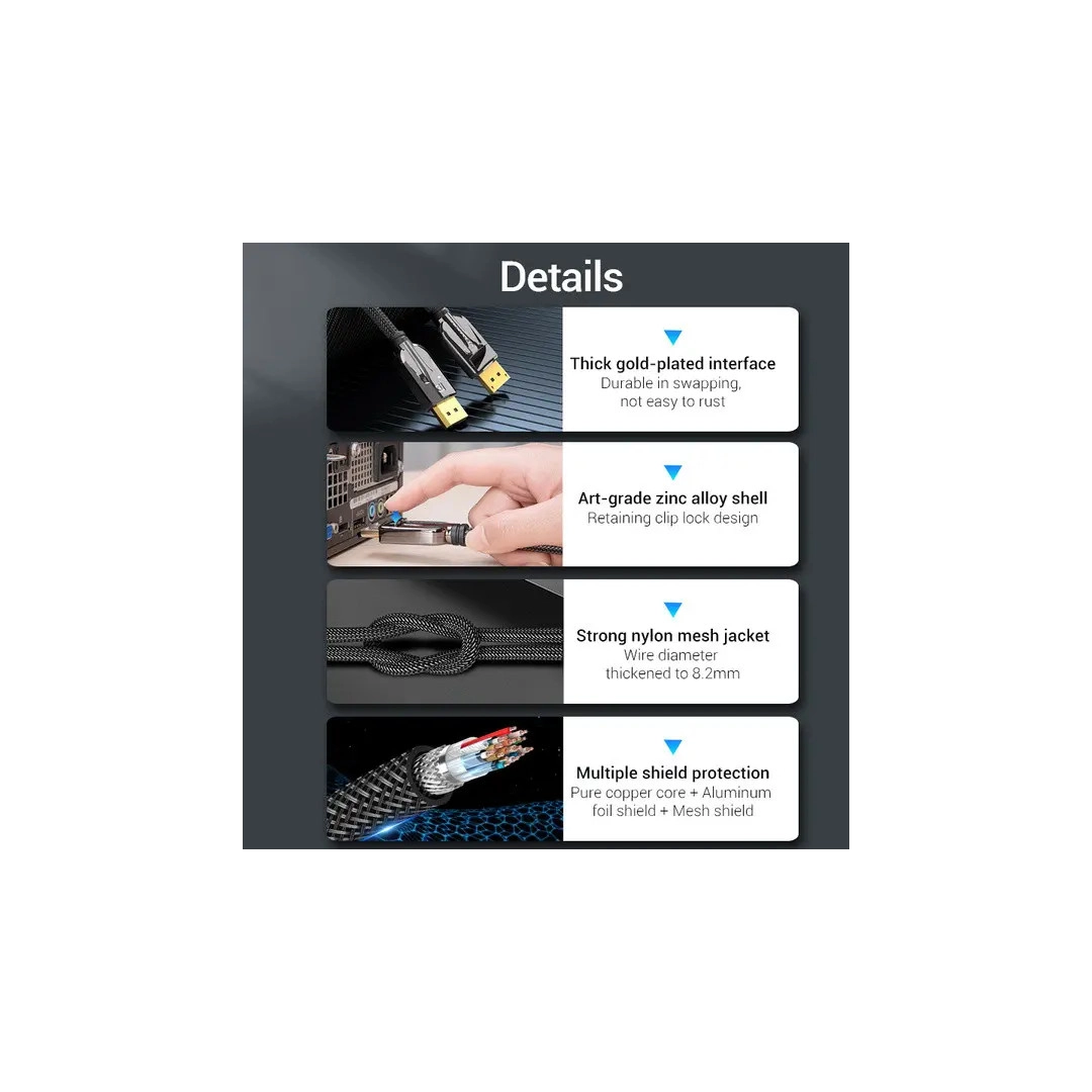 Кабель цифровий Vention DisplayPort v1.4 1m Black (HCABF)