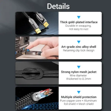 Кабель цифровий Vention DisplayPort v1.4 2m Black (HCABH)