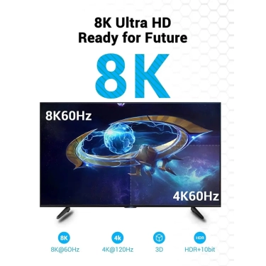 Кабель HDMI Vention HDMI-HDMI, 1 m, v2.1, 8K 60Hz, 4K 165Hz, 2K 144Hz, 1080P 240Hz (AANBF)