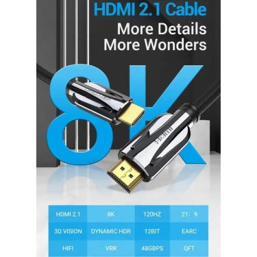 Кабель HDMI Vention HDMI-HDMI, 1.5m, v2.1, 8K 60Hz, 4K 165Hz, 2K 144Hz, 1080P 240Hz (AALBG)