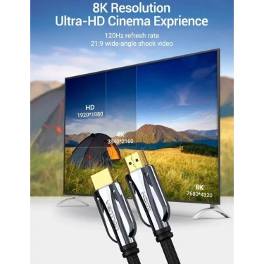 Кабель HDMI Vention HDMI-HDMI, 1.5m, v2.1, 8K 60Hz, 4K 165Hz, 2K 144Hz, 1080P 240Hz (AALBG)
