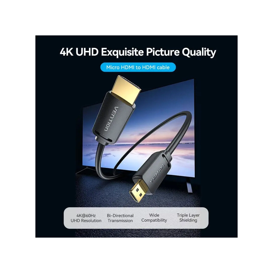 Кабель HDMI Vention micro HDMI-D-HDMI-A, 2 m, v2.0, 4K 60Hz (AGIBH)