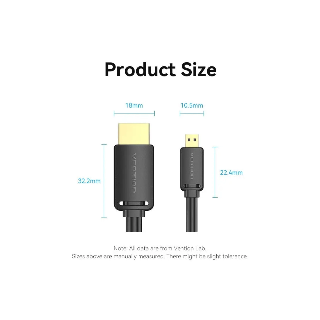 Кабель HDMI Vention micro HDMI-D-HDMI-A, 2 m, v2.0, 4K 60Hz (AGIBH)