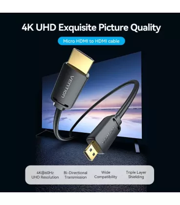 Кабель HDMI Vention micro HDMI-D-HDMI-A, 3 m, v2.0, 4K 60Hz (AGIBI)