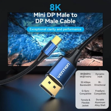 Кабель цифровий Vention mini DisplayPort - DisplayPort v1.4 1.5m Black, 8K 60 Hz, 4K 144Hz, 2K 165Hz, 1080P 240Hz (HCFLG)