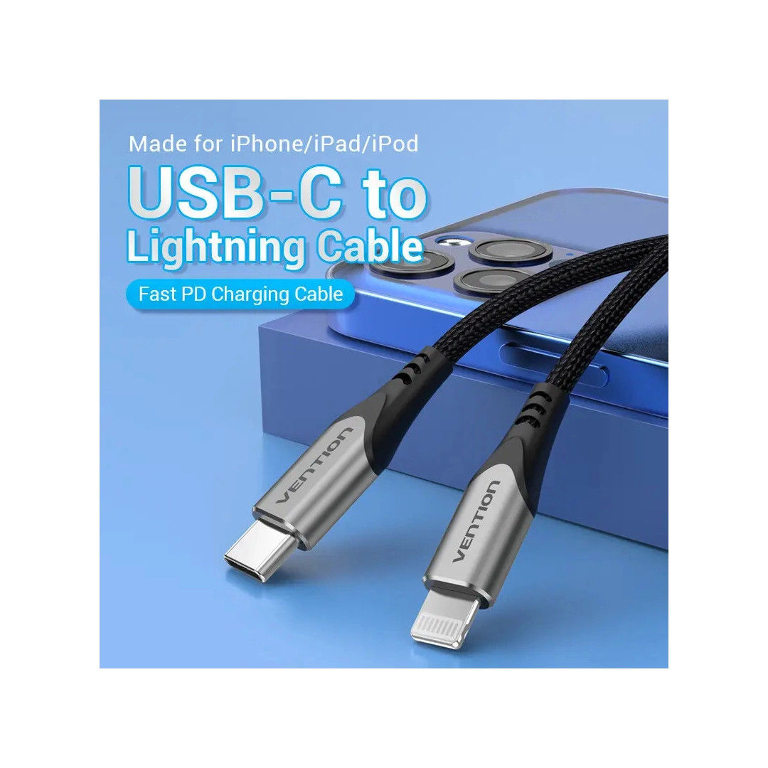 Кабель цифровий Vention Type-C-Lightning PD 18 W 3 A 480 Mbps 1 м Grey (TACHF) Кабель цифровий Vention Type-C-Lightning PD 18 W 3 A 480 Mbps 1 м Grey (TACHF)