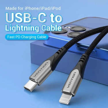 Кабель цифровий Vention Type-C-Lightning PD 18 W 3 A 480 Mbps 1 м Grey (TACHF)