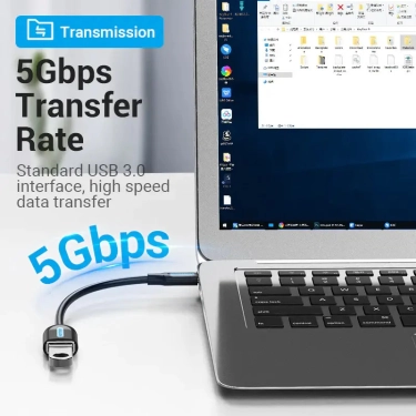 Кабель цифровий Vention USB 3.1 (Gen 1) Type-C - OTG USB3.0 AF, 0.15 m, Black (CCVBB)