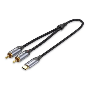 Кабель-перехідник Vention USB-C Male to 2-Male RCA 1.5M Gray Aluminum Type (BGUHG)