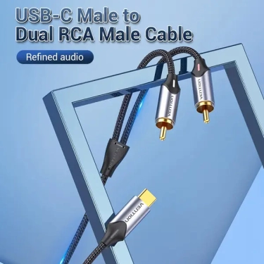 Кабель-перехідник Vention USB-C Male to 2-Male RCA 1.5M Gray Aluminum Type (BGUHG)