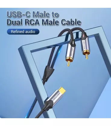 Кабель-перехідник Vention USB-C Male to 2-Male RCA 2м Gray Aluminum Type (BGUHH)