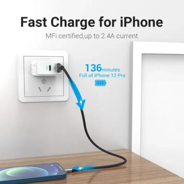 Кабель цифровий Vention USB-Lightning 2.4A 1 м Grey (LABHF)
