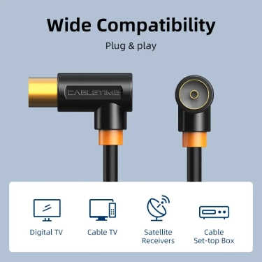 Кабель телевізійний Vention Cabletime, 3m, Г-подібний 90 градусів Male to Female, 75OHM, чорний (CF34N)