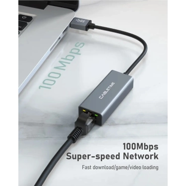 Кабель цифровий Vention Cabletime USB A 2.0 - RJ45 100Mbps Ethernet, 0.15m, Space Grey (CB52G)