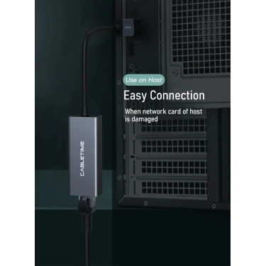 Кабель цифровий Vention Cabletime USB A 2.0 - RJ45 100Mbps Ethernet, 0.15m, Space Grey (CB52G)