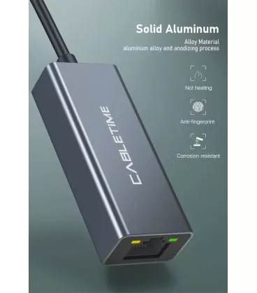 Кабель цифровий Vention Cabletime USB A 2.0 - RJ45 100Mbps Ethernet, 0.15m, Space Grey (CB52G)