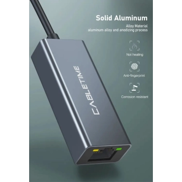 Кабель цифровий Vention Cabletime USB A 2.0 - RJ45 100Mbps Ethernet, 0.15m, Space Grey (CB52G)