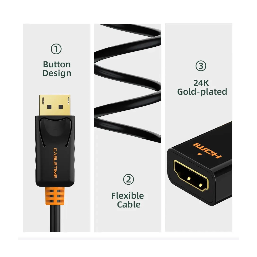 Перехідник Vention Сabletime DisplayPort - HDMI, 0.2m, v2.0 (1920 * 1080p) / 60HZ (CP22B) Перехідник Vention Сabletime DisplayPort - HDMI, 0.2m, v2.0 (1920 * 1080p) / 60HZ (CP22B)