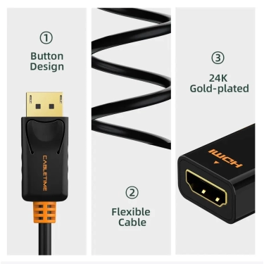 Перехідник Vention Сabletime DisplayPort - HDMI, 0.2m, v2.0 (1920 * 1080p) / 60HZ (CP22B)