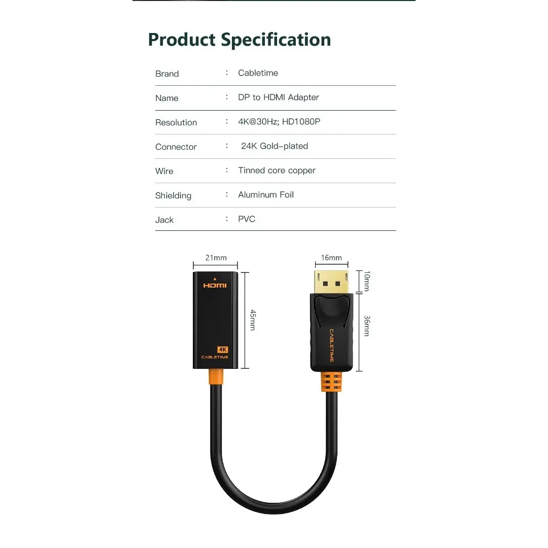 Перехідник Vention Сabletime DisplayPort - HDMI, 0.2m, v2.0 (1920 * 1080p) / 60HZ (CP22B) Перехідник Vention Сabletime DisplayPort - HDMI, 0.2m, v2.0 (1920 * 1080p) / 60HZ (CP22B)