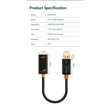 Перехідник Vention Сabletime DisplayPort - HDMI, 0.2m, v2.0 (1920 * 1080p) / 60HZ (CP22B)