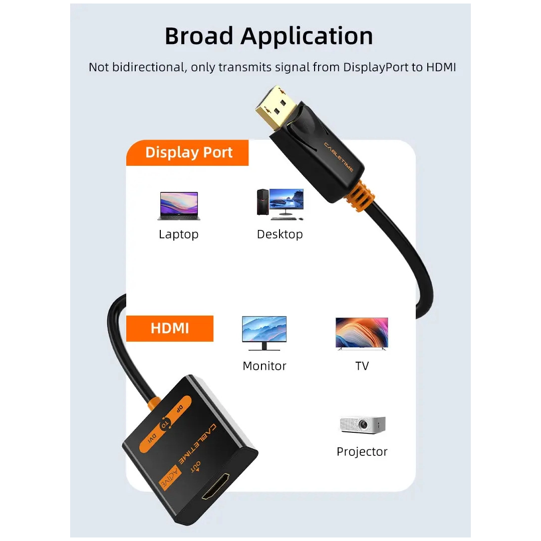 Перехідник Vention Сabletime DisplayPort - HDMI, 0.2m, v2.0, 4K 30hz (CP20B) Перехідник Vention Сabletime DisplayPort - HDMI, 0.2m, v2.0, 4K 30hz (CP20B)