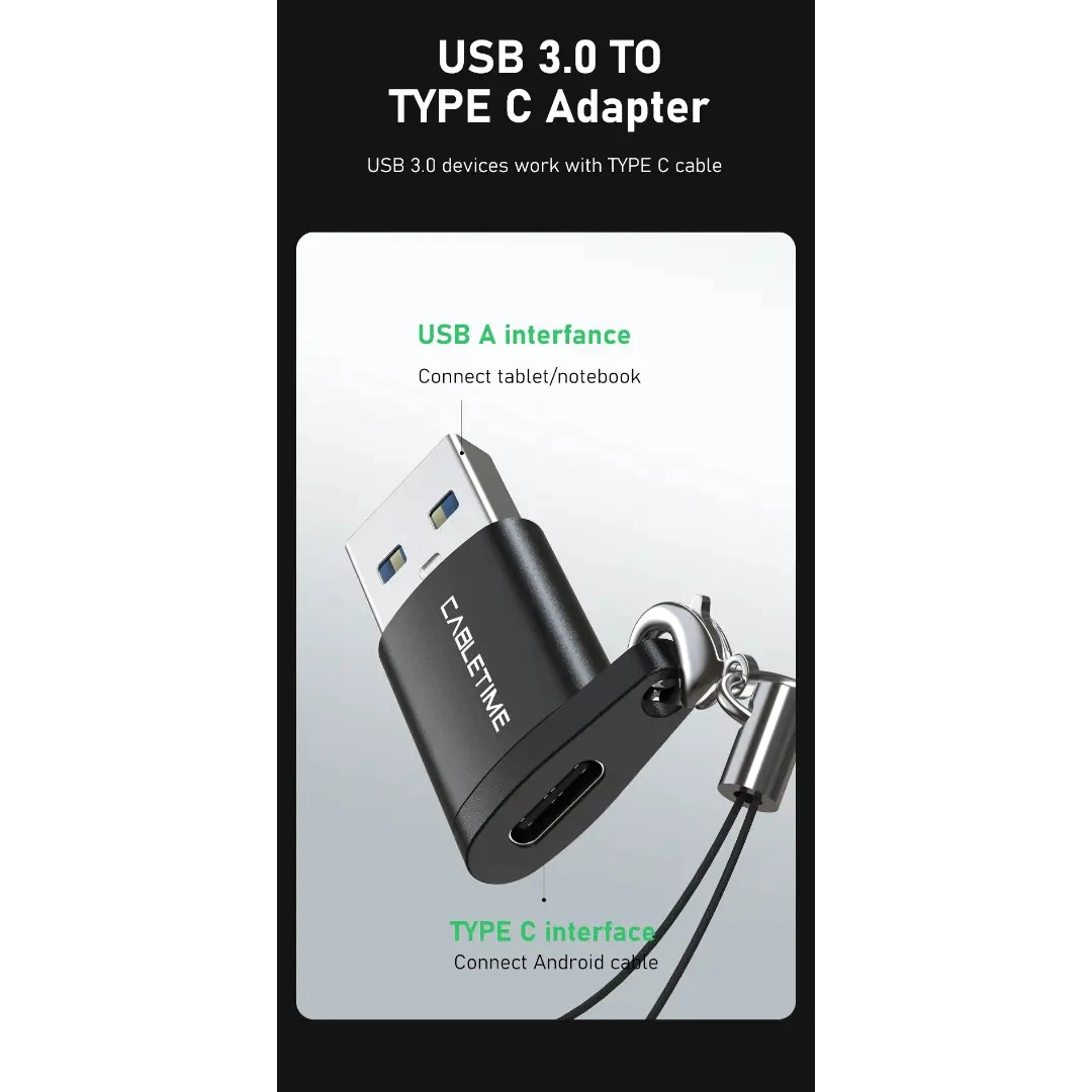 Перехідник Vention Cabletime USB3.0 A Male to USB Type C Female OTG (CP73B) Перехідник Vention Cabletime USB3.0 A Male to USB Type C Female OTG (CP73B)