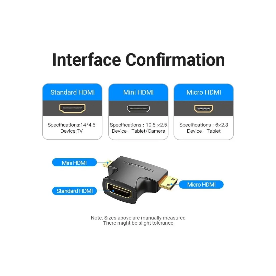Перехідник Vention HDMI M - Mini HDMI F + Micro HDMI F (AGFB0) Перехідник Vention HDMI M - Mini HDMI F + Micro HDMI F (AGFB0)