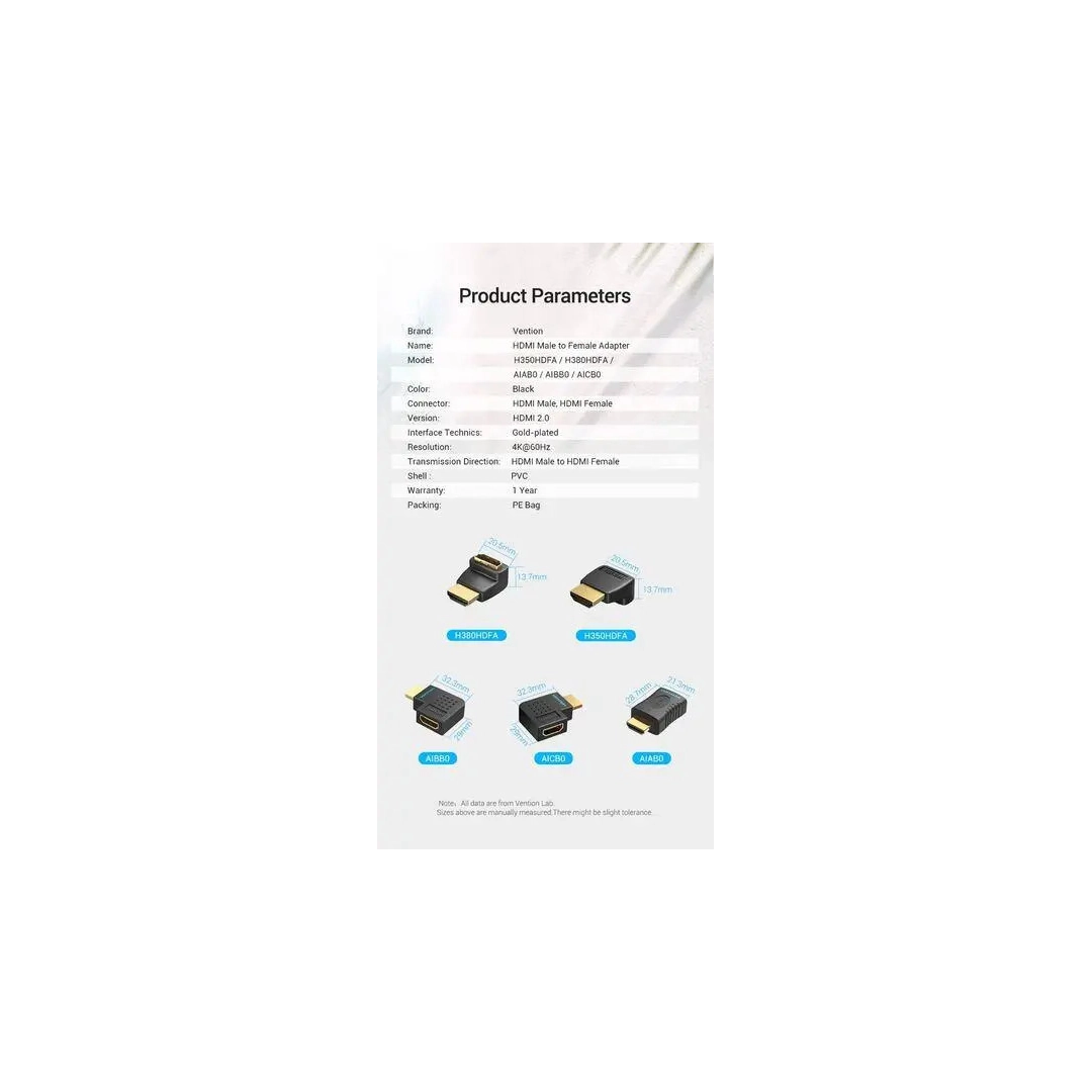 Перехідник Vention HDMI Male to Female Adapter 90° Degree лівий (AIBBO) Перехідник Vention HDMI Male to Female Adapter 90° Degree лівий (AIBBO)