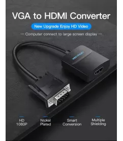 Перехідник Vention VGA-HDMI, 0.2 m, зі звуком та живленням (ACNBB)