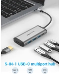 Перехідник-конвертер Vention Type-C у HDMI/USB3.0*3/PD 0.15 м сірий металевий CNBHB