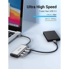 Перехідник-конвертер Vention Type-C у HDMI/USB3.0*3/PD 0.15 м сірий металевий CNBHB Перехідник-конвертер Vention Type-C у HDMI/USB3.0*3/PD 0.15 м сірий металевий CNBHB